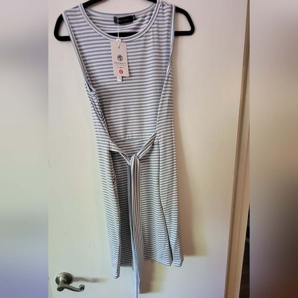 Striped Sleeveless Dress with Tie